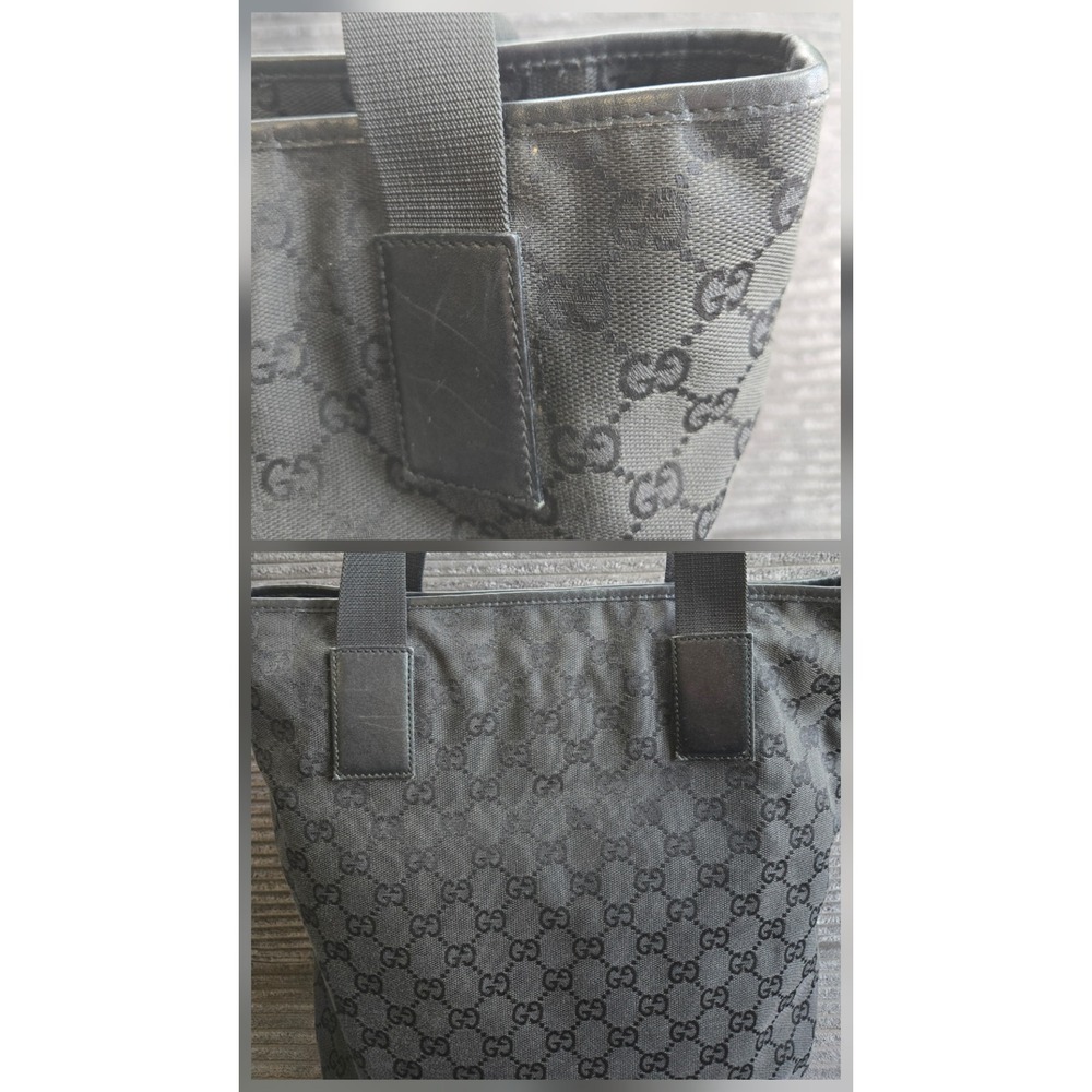 Gucci GG Monogram Canvas Tote Bag Black Leather Trim Shoulder Bag Made in Italy - Picture 9 of 12
